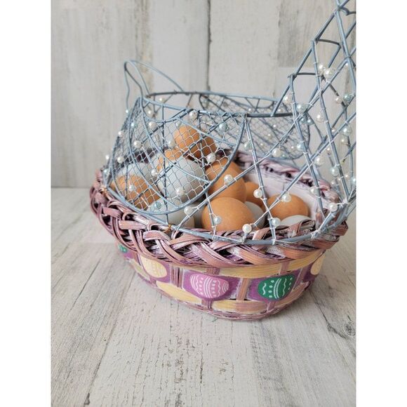 Chicken hen wire Easter basket egg Spring home decor set - Picture 2 of 9